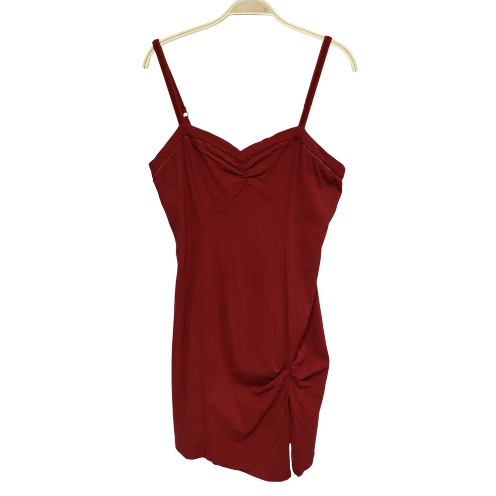 Free People Intimately Monroe Ruched Mini Slip Dress M Rust Bodycon Boho Beach